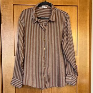 Maurices Brown and White Striped Button Down Shirt